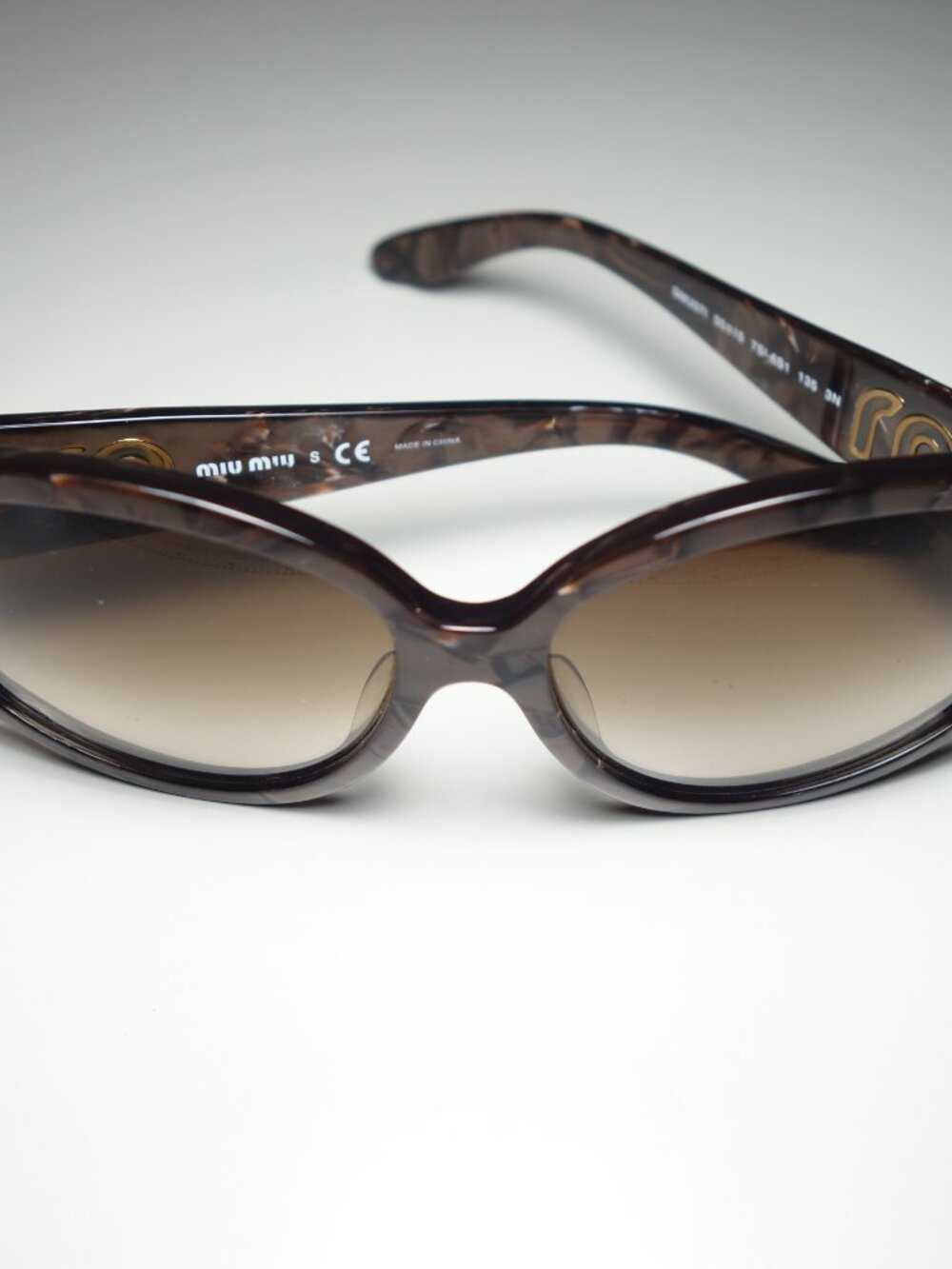Miu Miu Tortoiseshell Acetate Sunglasses w/ Gold-Tone Logo & OG Case & Cloth